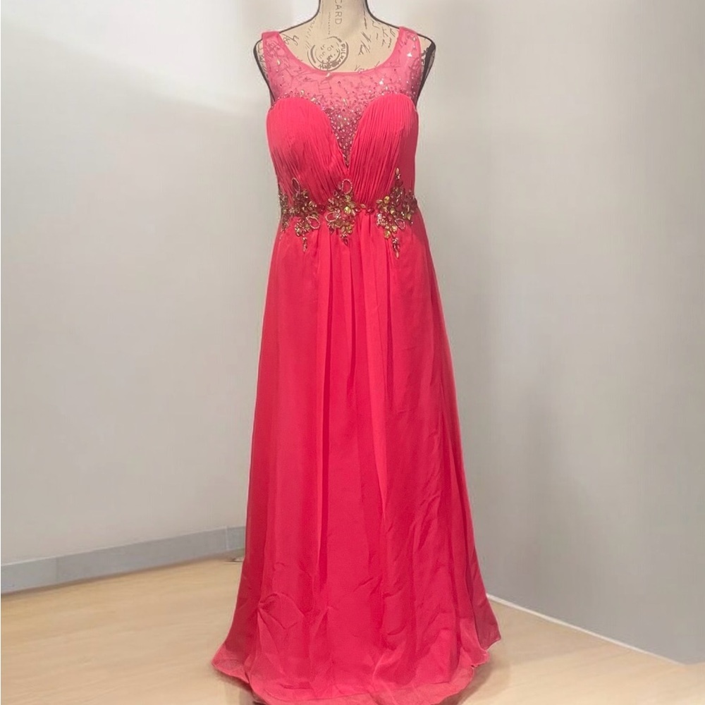 Barbie Pink Maxi Dress, by Fabulous couture GLS jeweled Chiffon women’s SZ Small